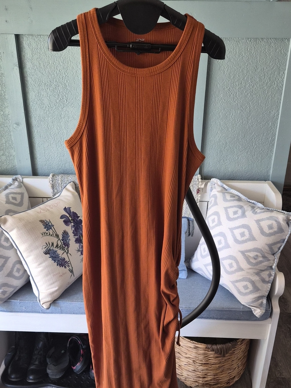 Women's Ribbed Tank Midi Dress in Rust
